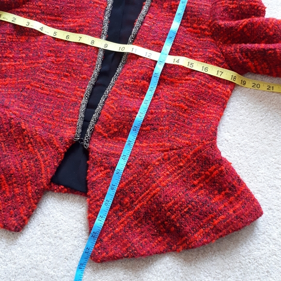 ZARA / L / Women's Tweed Studded Beaded Neckline Peplum Open Blazer Jacket 🌙 - Picture 10 of 11